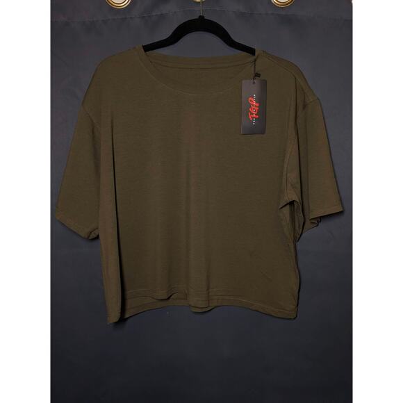 The Gym People - XL - Army Green - Workout Crop Top Casual Short Sleeve - Picture 1 of 1